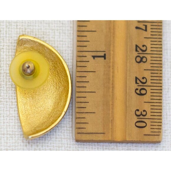 Vintage Semi Circle Aegean Blue Stud Earrings - J1 - Picture 3 of 3